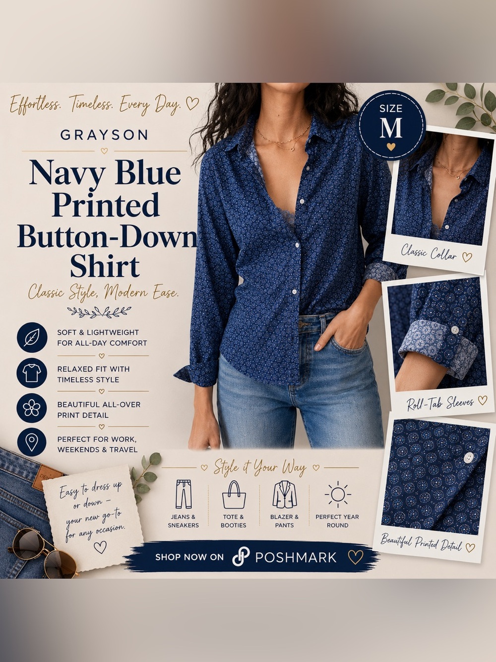 Grayson Navy Blue Printed Button-Down Shirt